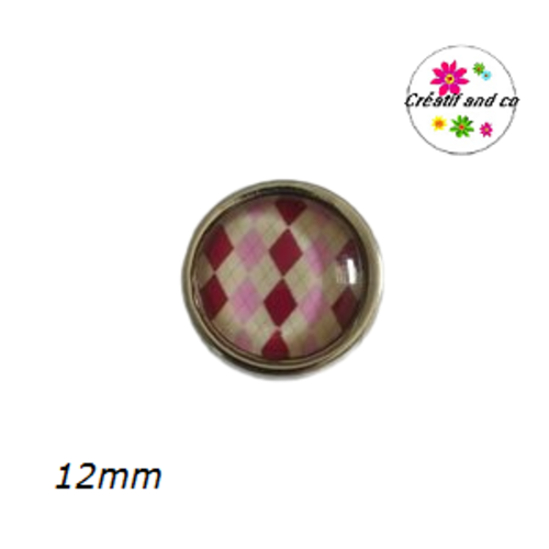 Bouton pression à motif bordeaux/beige/rose 12mm