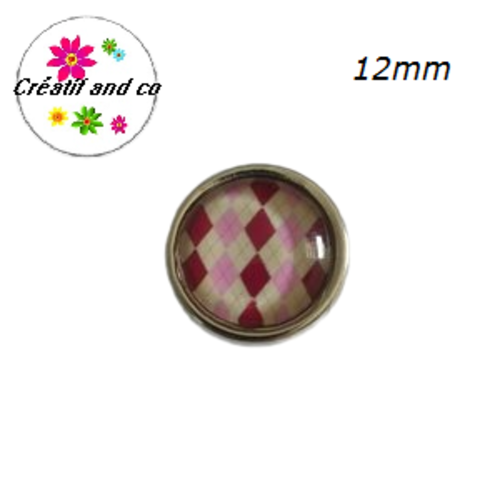 Bouton pression à motif bordeaux/beige/rose 12mm
