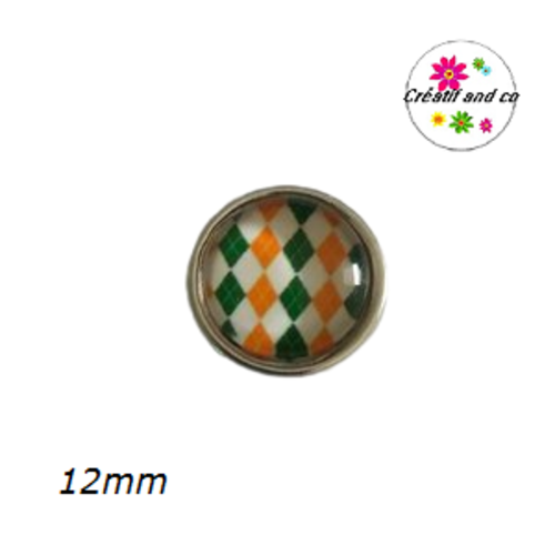 Bouton pression à motif orange/vert/beige 12mm