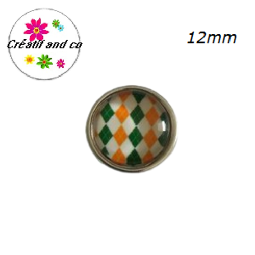 Bouton pression à motif orange/vert/beige 12mm