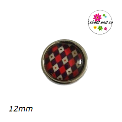 Bouton pression à motif rouge/noir/blanc 12mm