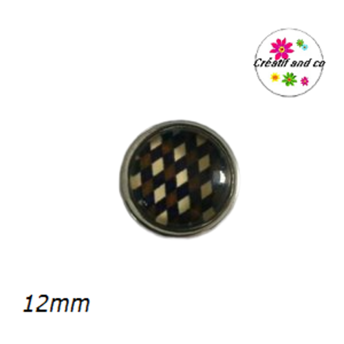 Bouton pression à motif marron/noir/beige 12mm
