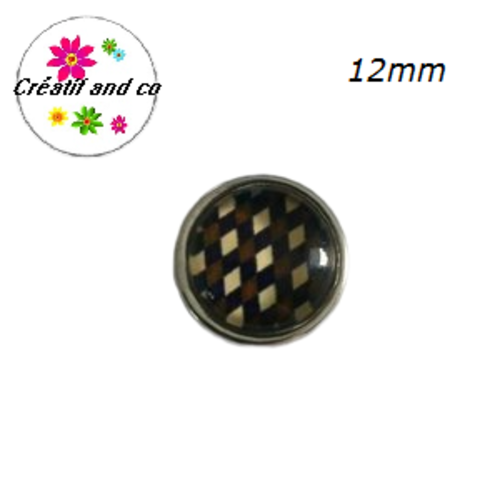 Bouton pression à motif marron/noir/beige 12mm