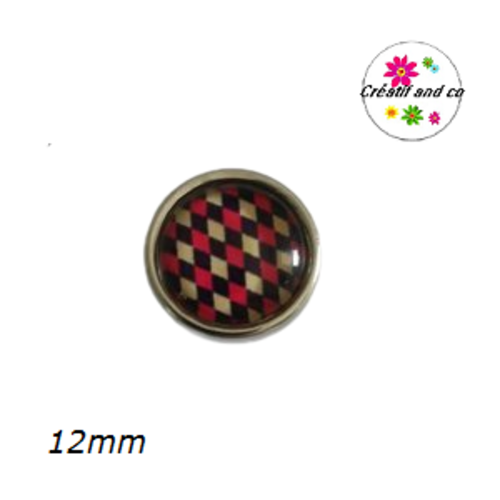 Bouton pression à motif rouge/noir/beige 12mm