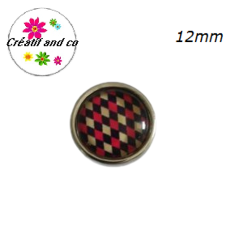 Bouton pression à motif rouge/noir/beige 12mm