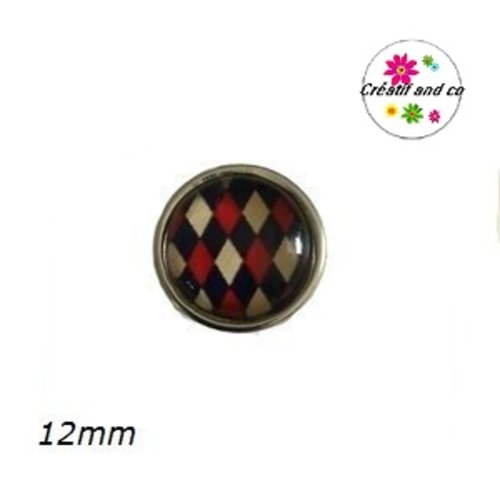 Bouton pression à motif bordeaux/beige/noir 12mm
