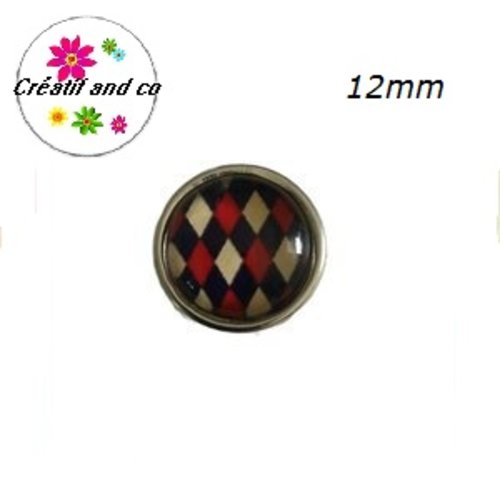 Bouton pression à motif bordeaux/beige/noir 12mm