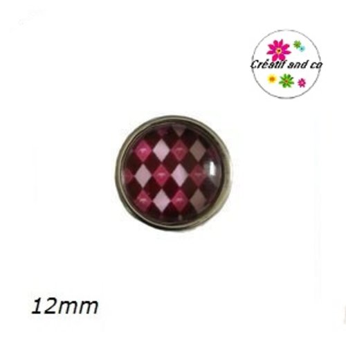 Bouton pression à motif fuschia/rose/marron 12mm
