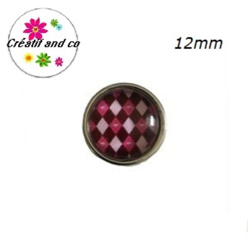 Bouton pression à motif fuschia/rose/marron 12mm
