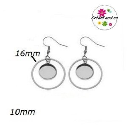 Boucle d'oreille cercle 16mm et support cabochon 10mm