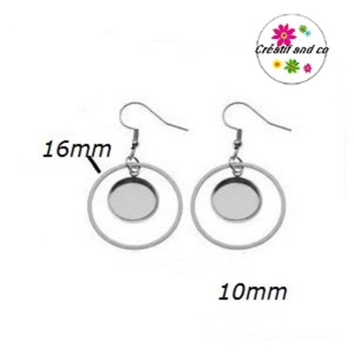 Boucle d'oreille cercle 16mm et support cabochon 10mm