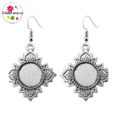 Boucle d'oreille argent vieilli cabochon 12mm