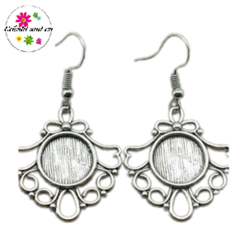 Boucle d'oreille argent vieilli cabochon 12mm