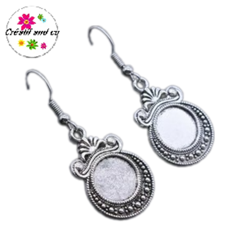Boucle d'oreille argent vieilli cabochon 12mm