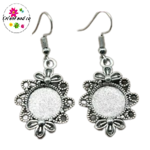 Boucle d'oreille argent vieilli cabochon 12mm