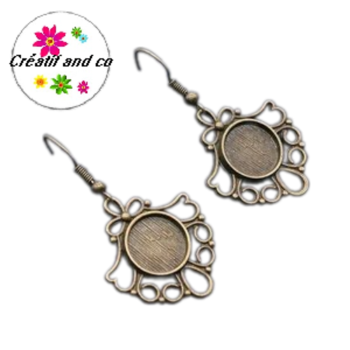 Boucle d'oreille bronze cabochon 12mm