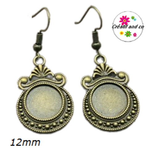 Boucle d'oreille pendante bronze cabochon 12mm