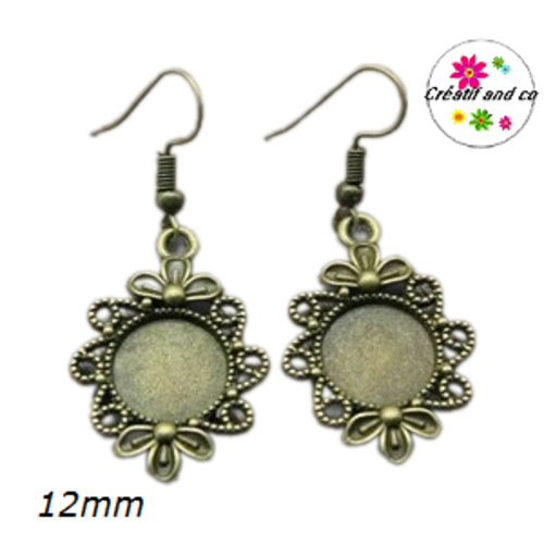 Boucle d'oreille pendante bronze cabochon 12mm
