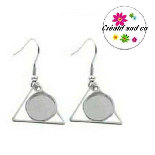 Boucle d'oreille acier inoxydable triangle pour cabochon 10mm
