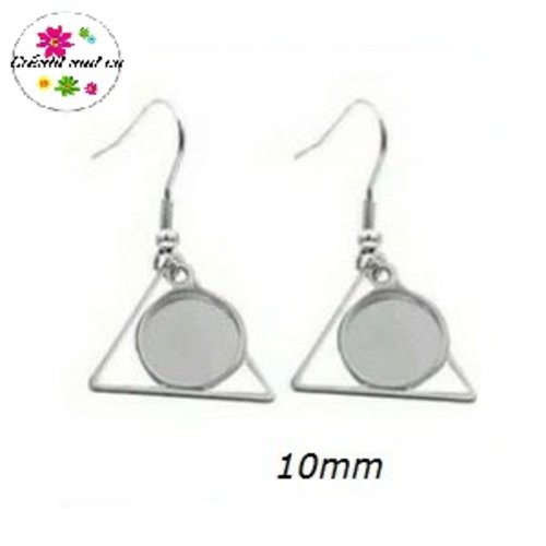 Boucle d'oreille acier inoxydable triangle pour cabochon 10mm