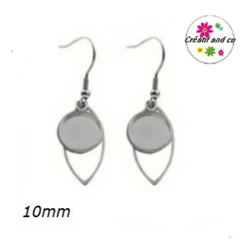 Boucle d'oreille ovale acier inoxydable pour cabochon 10mm