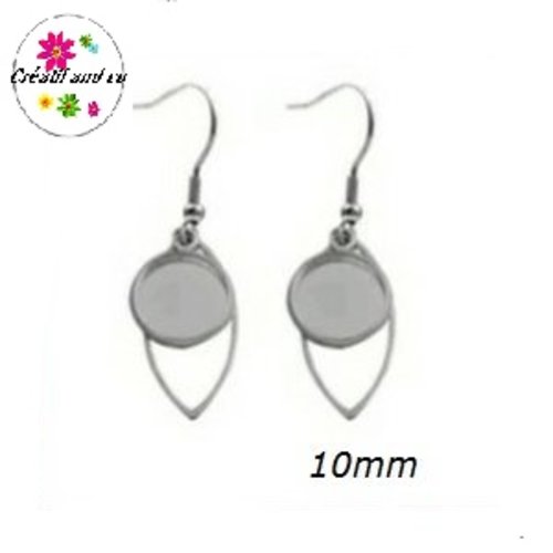 Boucle d'oreille acier inoxydable ovale pour cabochon 10mm