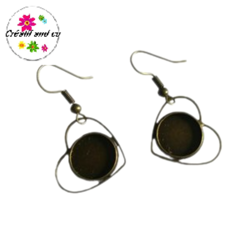 Boucle d'oreille coeur bronze pour cabochon 12mm