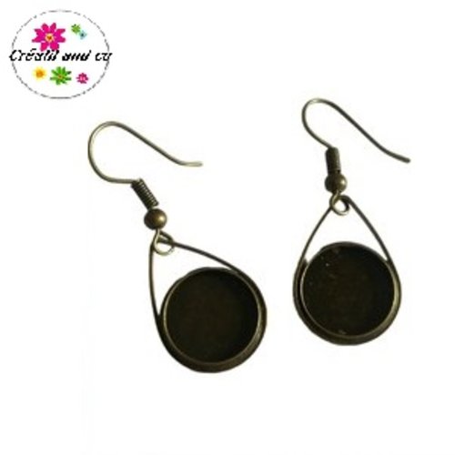 Boucle d'oreille goutte bronze  pour cabochon 12mm