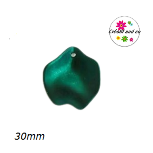 Breloque pétale de fleur de rose acrylique vert foncé 30mm
