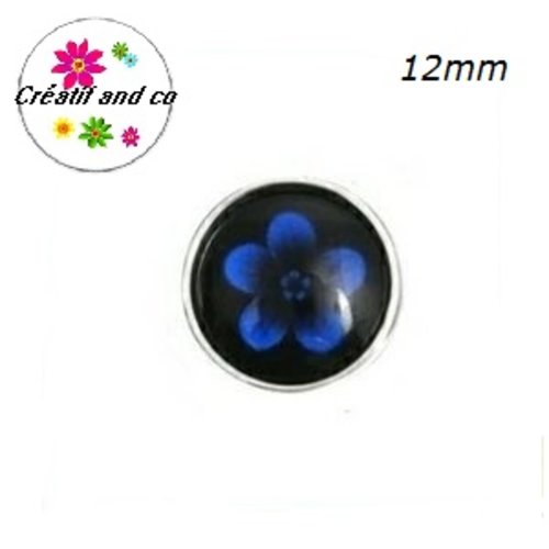 Bouton pression fleur bleu roi 12mm