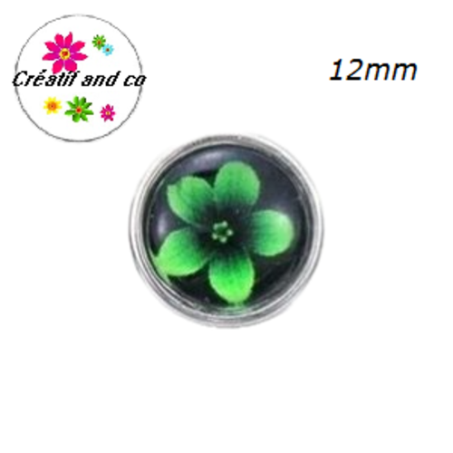 Bouton pression fleur verte claire 12mm