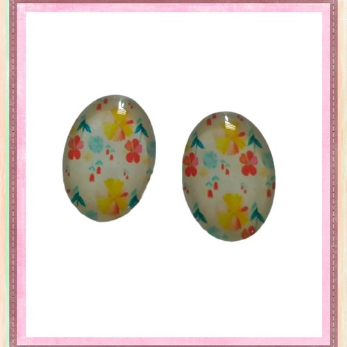 X2 cabochons ovales fleuris 13x18mm