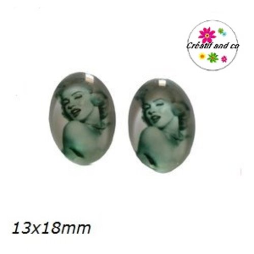 X2 cabochons ovales marilyn monroe 13x18mm