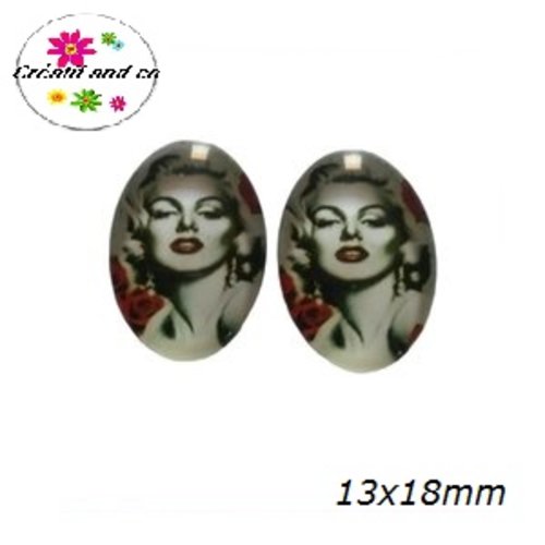X2 cabochons ovales marilyn monroe  13x18mm