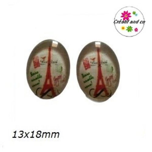 X2 cabochons ovales tour eiffel 13x18mm