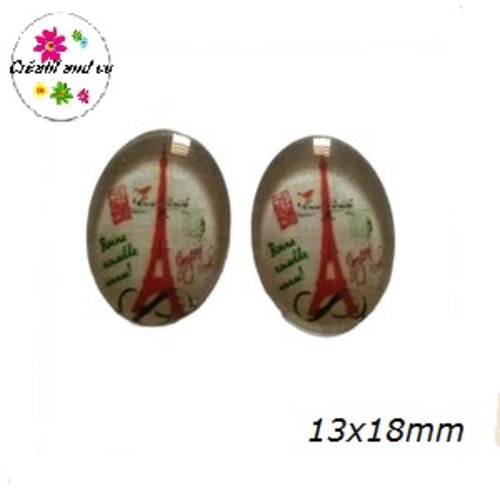 X2 cabochons ovales tour eiffel 13x18mm