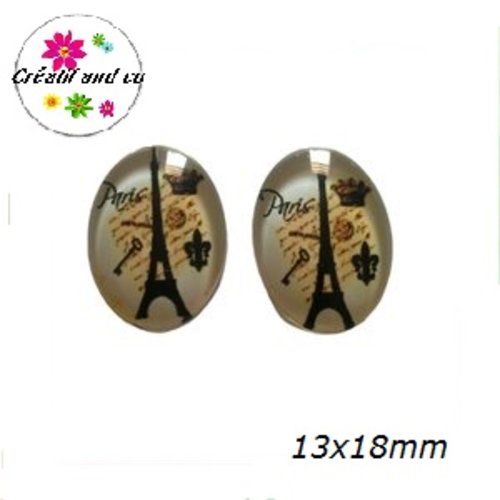 X2 cabochons ovales tour eiffel 13x18mm