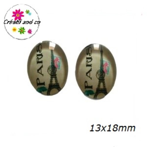 X2 cabochons ovales tour eiffel 13x18mm