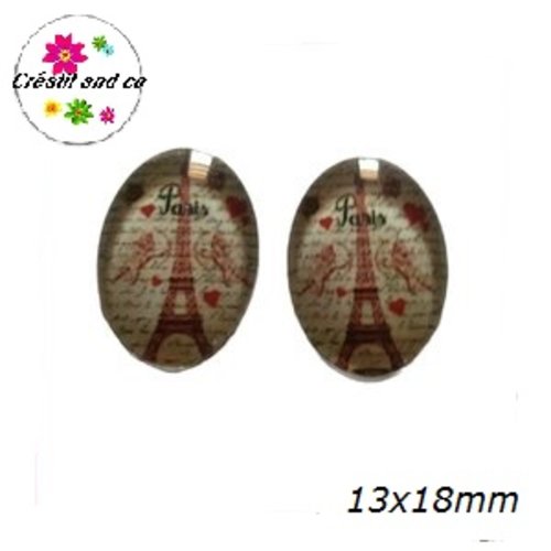 X2 cabochons ovales tour eiffel 13x18mm