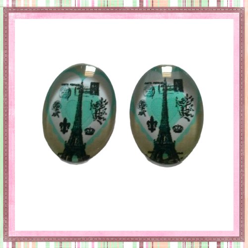 X2 cabochons ovales tour eiffel 13x18mm