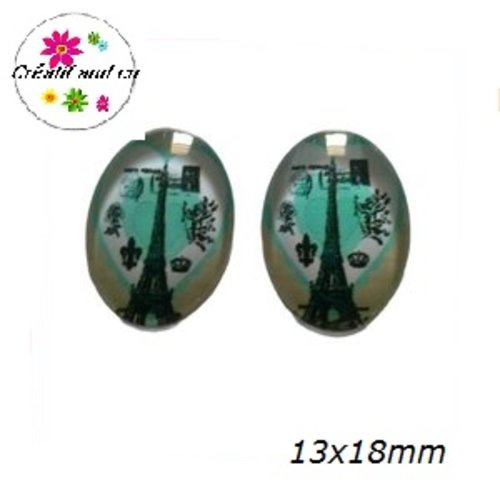 X2 cabochons ovales tour eiffel 13x18mm
