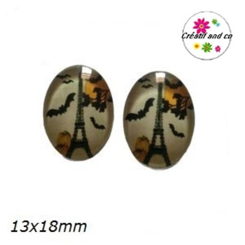 X2 cabochons ovales tour eiffel 13x18mm