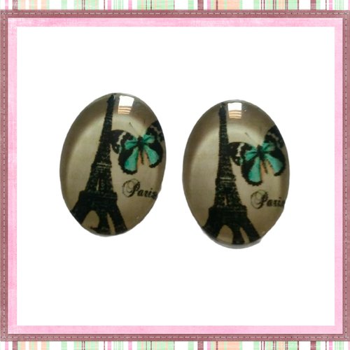 X2 cabochons ovales tour eiffel 13x18mm