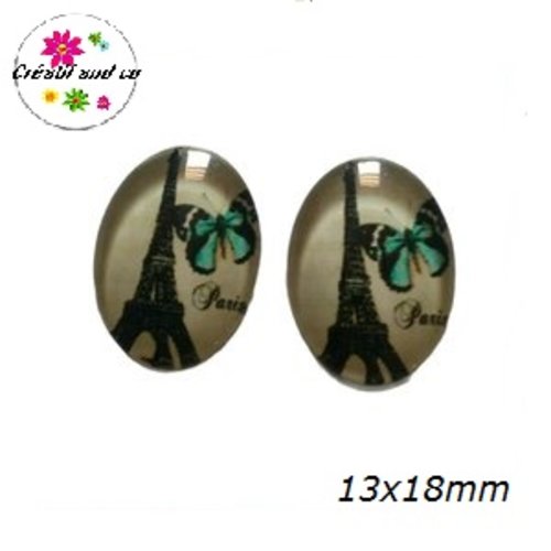 X2 cabochons ovales tour eiffel 13x18mm