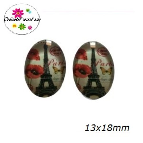 X2 cabochons ovales tour eiffel 13x18mm