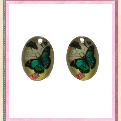 X2 cabochons ovales papillon 13x18mm