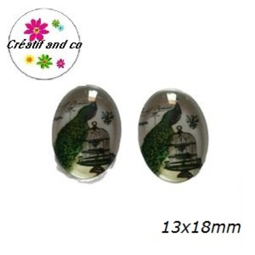X2 cabochons ovales cage à oiseau 13x18mm