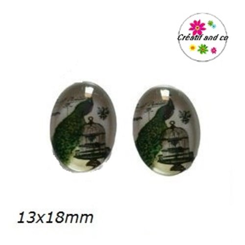X2 cabochons ovales cage à oiseau 13x18mm