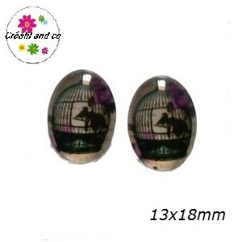 X2 cabochons ovales cage à oiseau 13x18mm