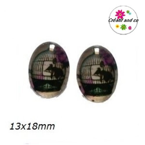 X2 cabochons ovales cage à oiseau 13x18mm